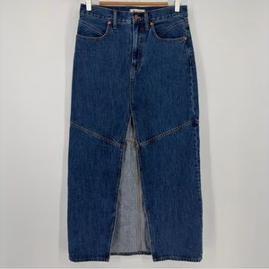 Madewell Denim Maxi Skirt Size 27 100% Cotton Front Slit Blue Jean Skirt